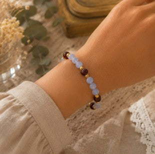 Bracelet Calcédoine bleue et Ambre