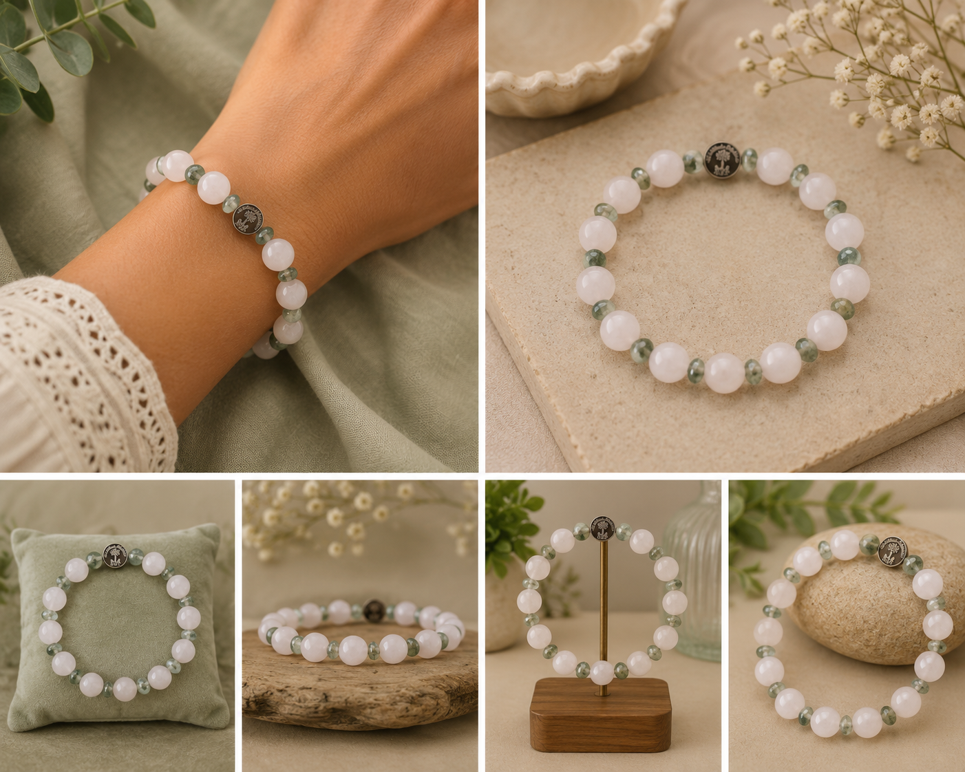 Bracelet Kunzite et Agate mousse - Pierres naturelles
