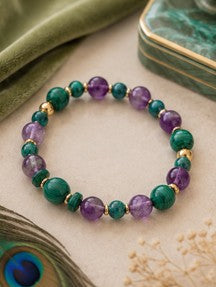 Bracelet Améthyste, Labradorite, Malachite en pierres naturelles