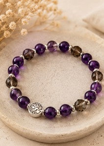 Bracelet Améthyste et Quartz fumé en pierres naturelles