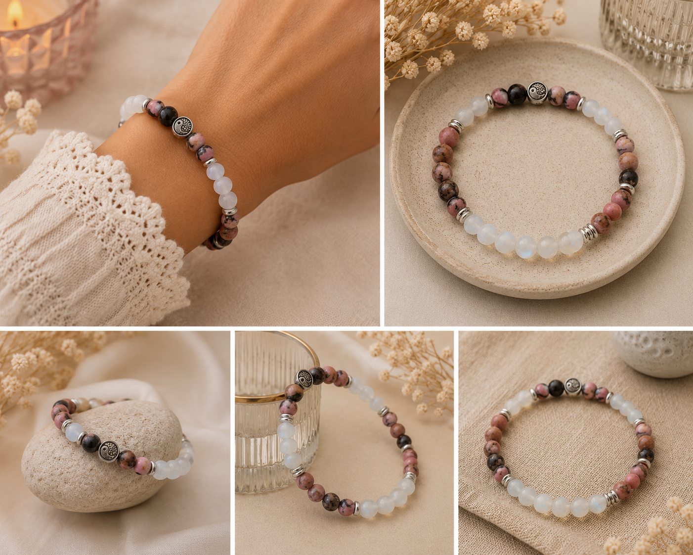 Bracelet Rhodonite et Jade