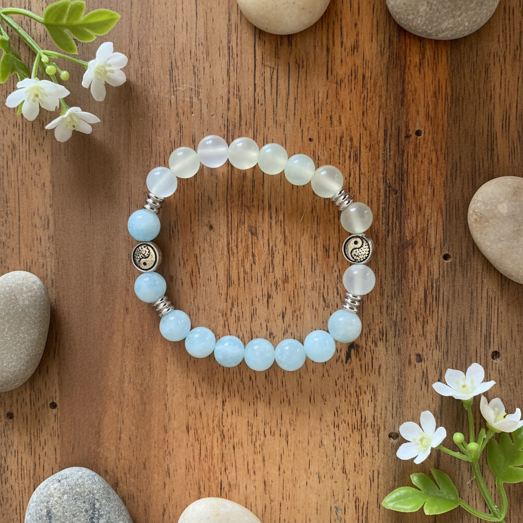 Bracelet Aigue-Marine & Jade Jaune-Vert Pâle