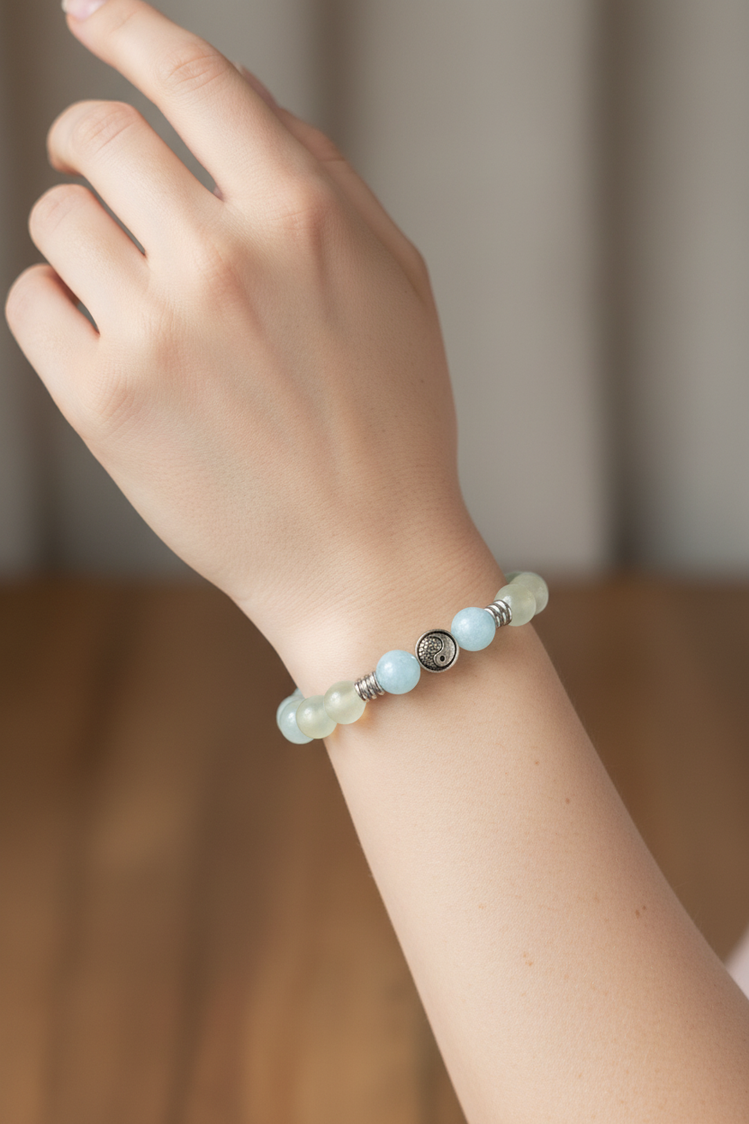 Bracelet Aigue-Marine & Jade Jaune-Vert Pâle