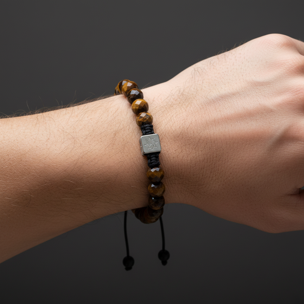 Bracelet œil de tigre sur macramé - Pierres minérales