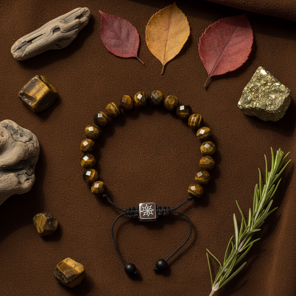 Bracelet œil de tigre sur macramé - Pierres minérales