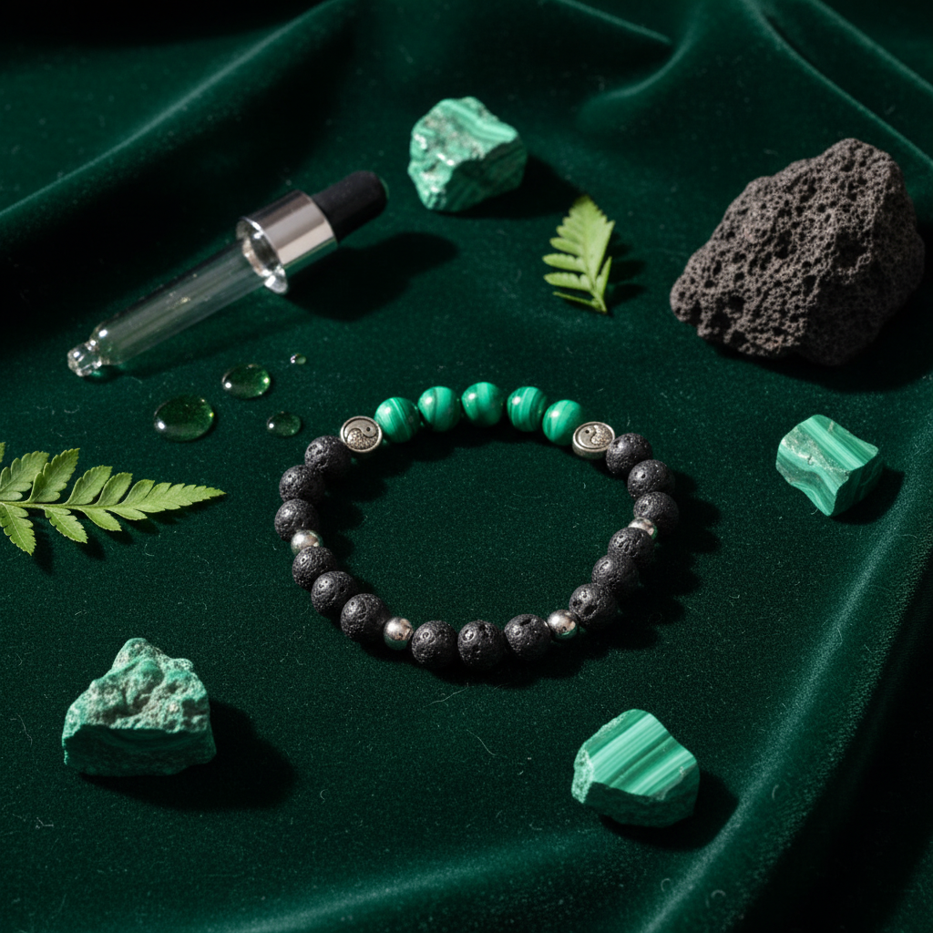 Bracelet Malachite et Pierre de Lave - Pierres minérales